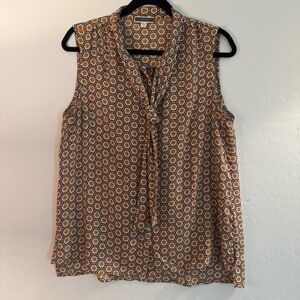 Pleione Brown Tan Sleeveless Tie Front Blouse